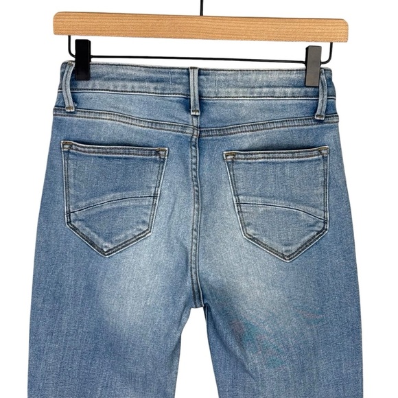 Driftwood Roxy Jeans Womens 25 Embroidered Mid Rise Kick Flare Raw Hem Stretch - Picture 5 of 7